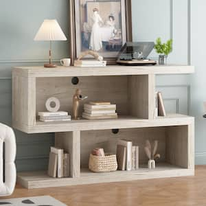 Geometric Design 47.2 in. Natural Specialty MDF Console Table with 2-Tier Open Shelves and 2 Cable Holes