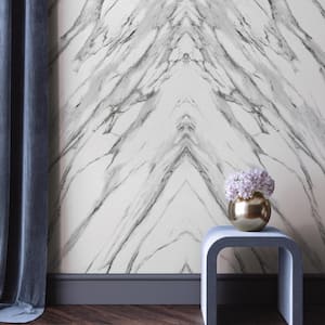 Book-Matched Marble Black and White Removable Peel and Stick Vinyl Wall Mural, 108 in. x 78 in.