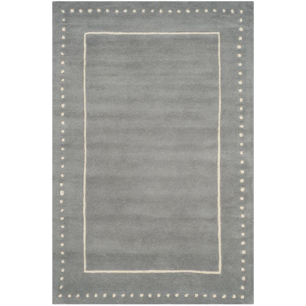 Silver and Ivory Hand-Tufted Wool Area Rug 2'6" x 4'