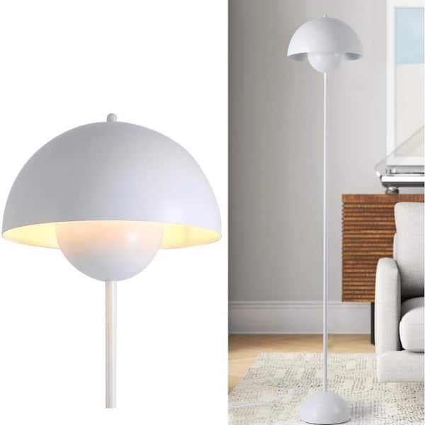 Zompoo Modern 63 in. 1-Light White LED Dome Reflecting Standard Floor Lamp for Living Room with Metal Shade and Foot Switch
