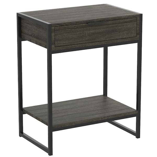 Safdie & Co. 20 in. L Dark Grey 1-Drawer 1-Shelf Black Metal Accent Table