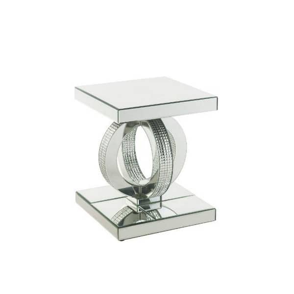Benjara 16 in. Silver Square Wood End Table with Interloped Circular Design Pedestal Base