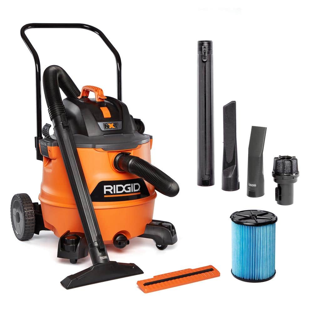 RIDGID 16 Gal. 6.5 Peak HP NXT Shop Vacuum Wet Dry Vac with Cart, Fine Dust Filter, Hose and Accessory Attachments HD1800 HD1800