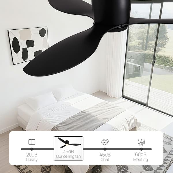 52 in. Indoor Black Low Profile 3-Blades Ceiling Fans with Light Reversible Rotation and Remote Control