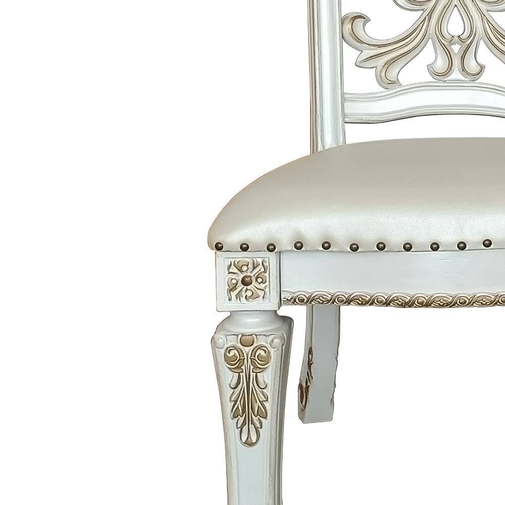 Antique Pearl High Back Wood Side Chair with Floral Motif