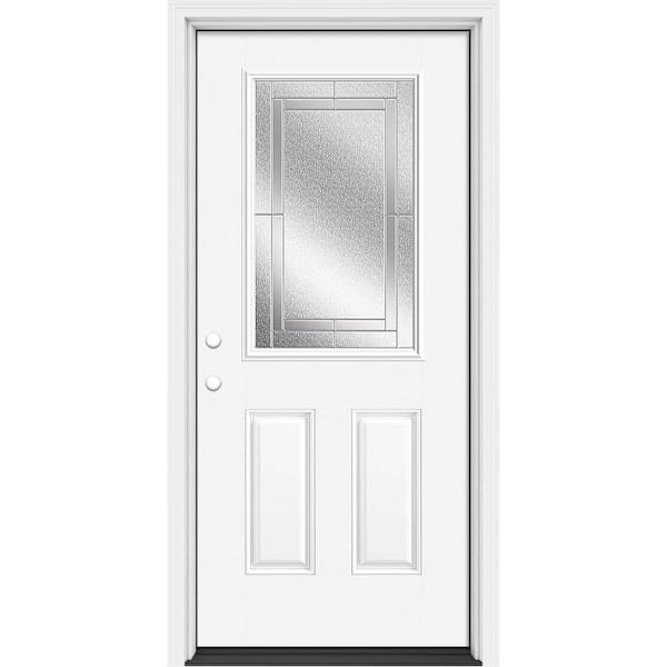 MPDS 36 in. x 80 in. 2 Panel Right-Hand 1/2 Lite Focus Glass Prefinished Black Fiberglass Prehung Front Door Brickmold