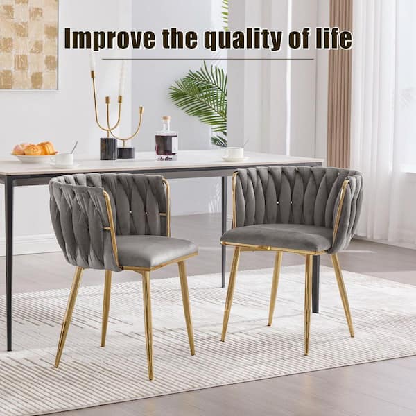 HOMEFUN Modern Gray Velvet Leisure Dining Chair with Metal Legs