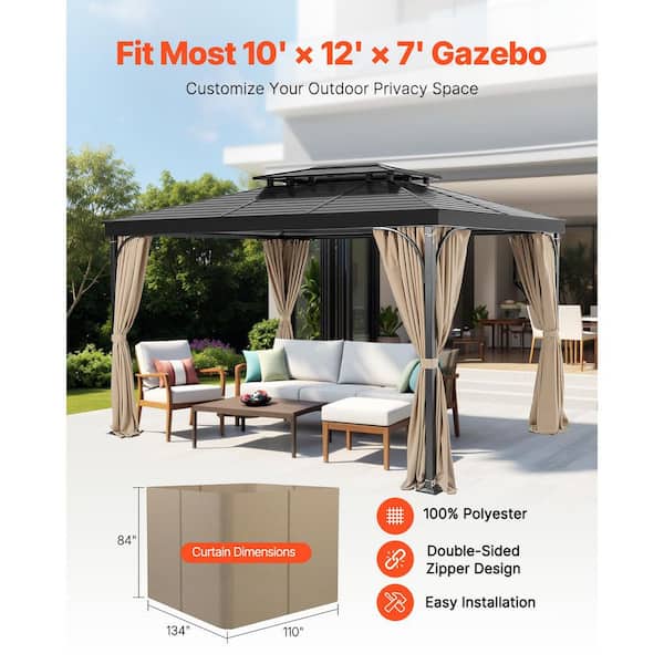SVOPES Outdoor Waterproof Gazebo Curtains, 12 ft. x 10 ft., Panel