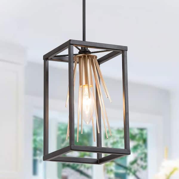 Gage 7-in Black Outdoor Farmhouse Wire Cage Pendant 1-Light Hanging Ceiling Light with Clear Glass Panels