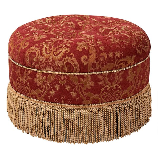 Jennifer Taylor Yolanda Red and Gold Fabric Ottoman