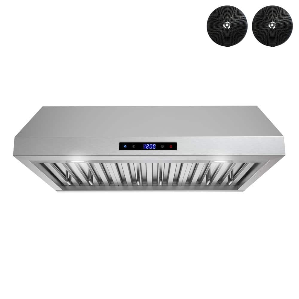 30 in. 406 CFM Magherno Ductless Under Cabinet Range Hood in Brushed Steel, Baffle Filters, Touchpad Control, LED Lights