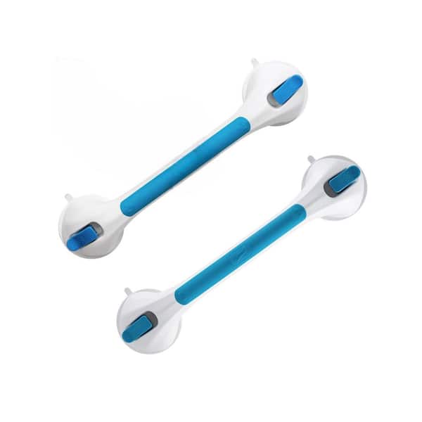 16.8 in. L x 3.7 in. D Suction Grab Bar, Easy Install, Supports 240 lbs. for Elderly, Kids in Blue 2-Pack