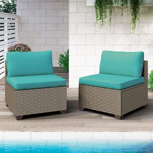 Keys Metal Outdoor Sectional with Cyan Cushions