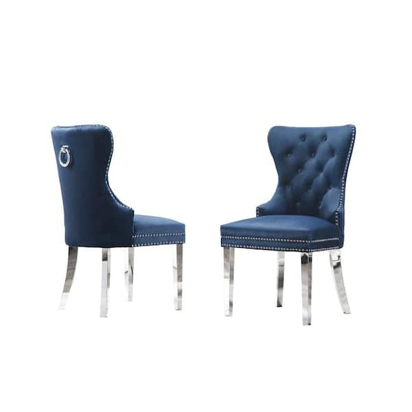 Best Quality Furniture Pam Navy Blue Velvet Upholstered Side Chair with Stainless Steel (Set of 2)