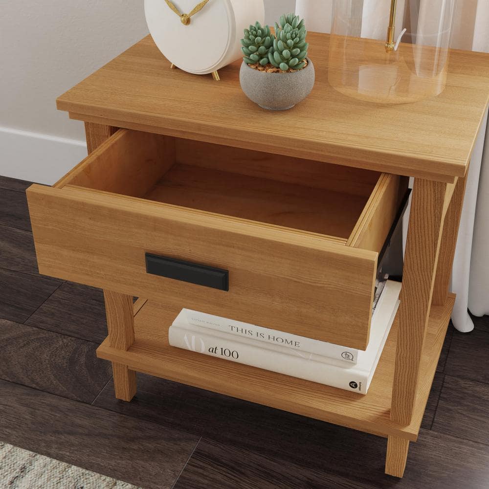 Oak Park Light Brown Wood Queen Bedroom Set with Nightstand and Dresser