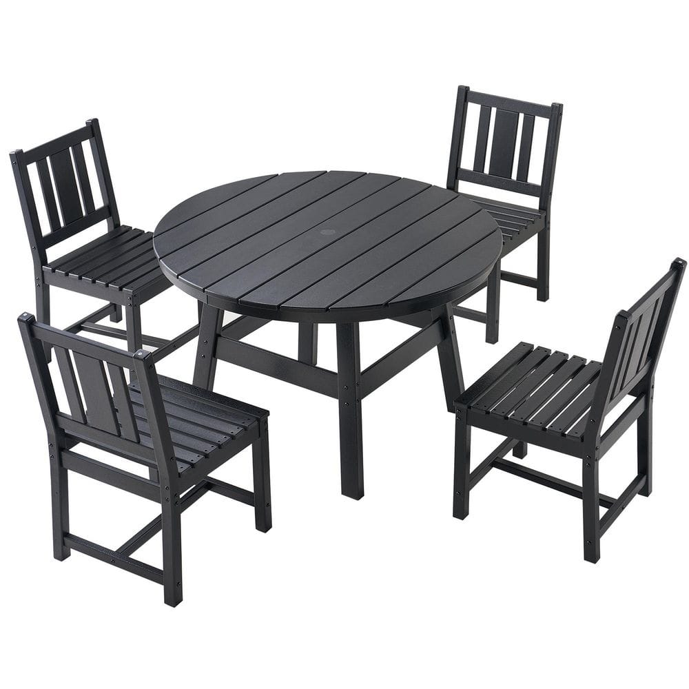 5 Pieces HDPE Outdoor Dining Table Set with 4 Chairs for Garden, Backyard and Poolside, Black price history on PriceWatchPro