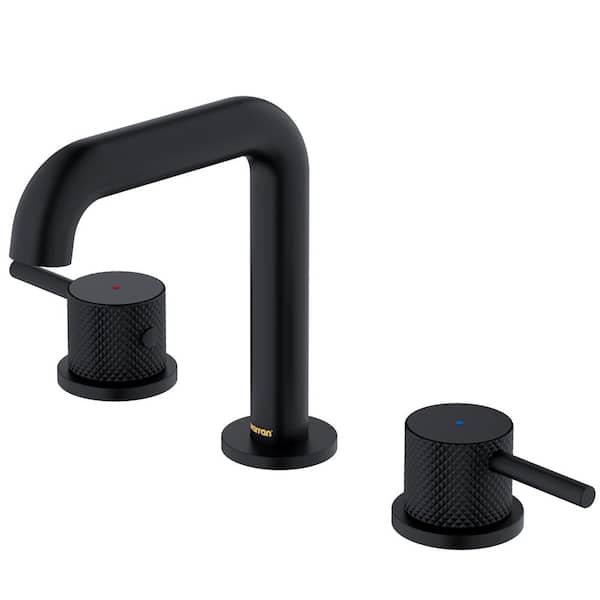 Karran Tryst Widespread 2-Handle Three Hole Bathroom Faucet with Matching Pop-up Drain in Matte Black