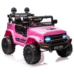 12V Ride on Truck Car with Remote Control Spring Suspension, LED Lights, Music, 3 Speeds, Pink