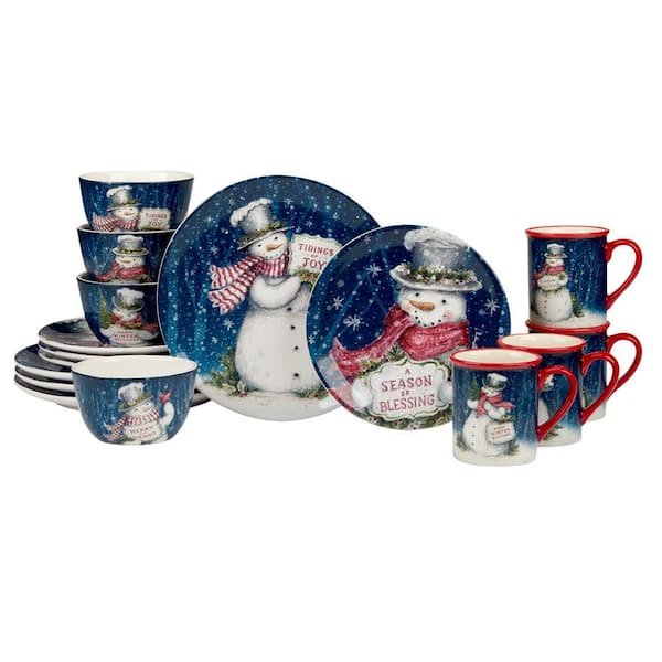 Certified International 16-Piece Earthenware Snowman Greetings Dinnerware Set