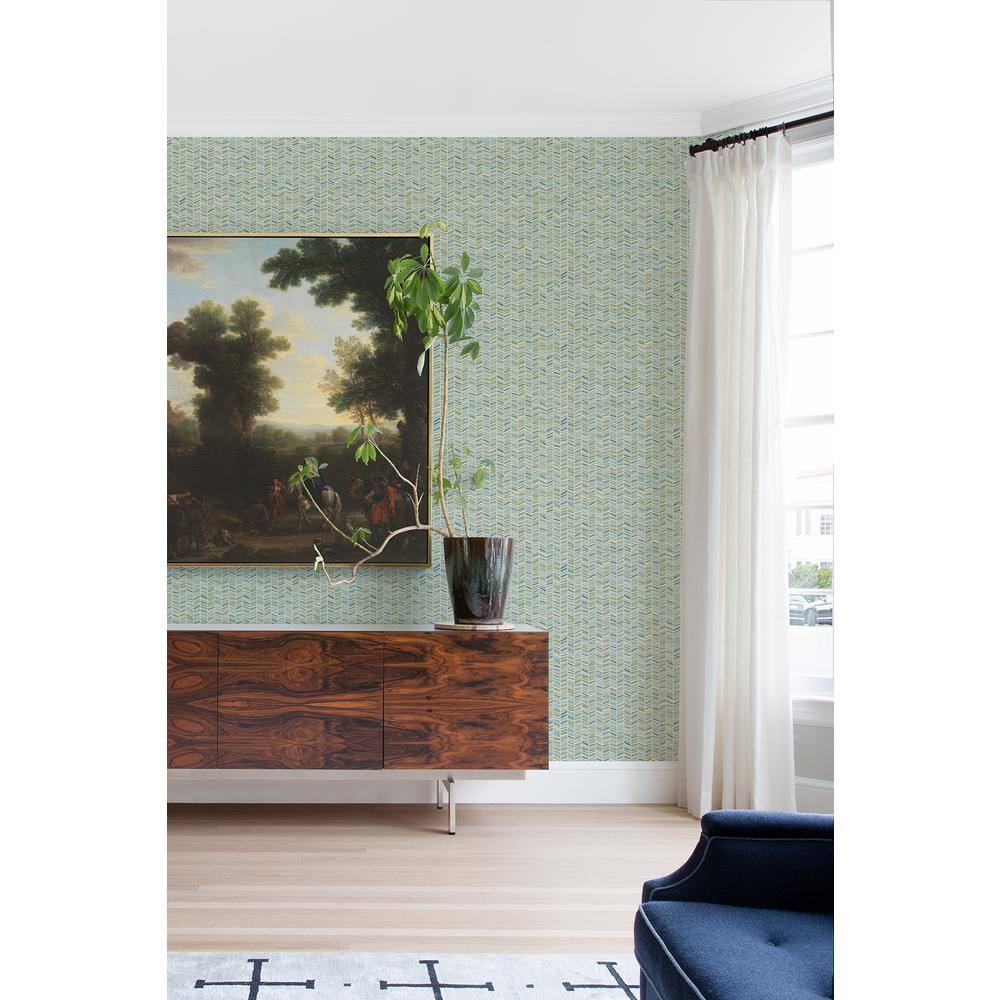 Ivan Light Blue and Green Chevron Peel and Stick Wallpaper