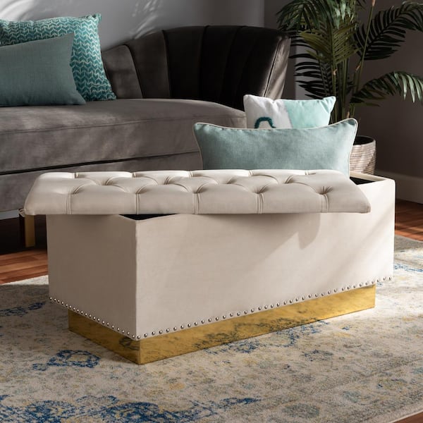 Baxton Studio Powell Beige and Gold Storage Ottoman 175 11237 HD