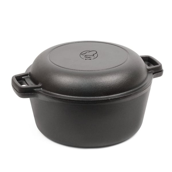Commercial CHEF Pre-Seasoned 5 qt. Cast Iron Dutch Oven with Skillet Lid  CHFL508 - The Home Depot