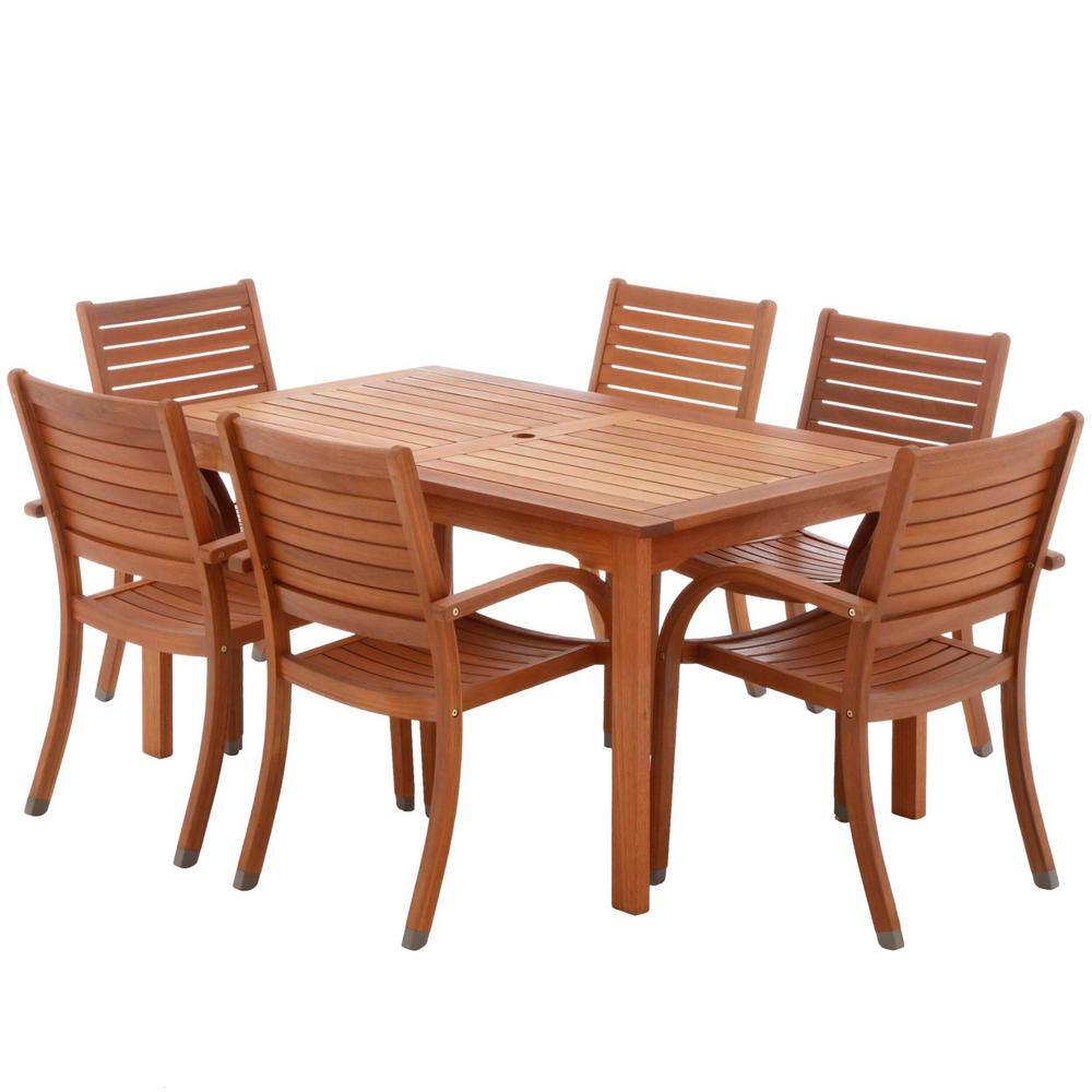 Arizona 7-Piece Eucalyptus Wood Rectangular Patio Dining Set