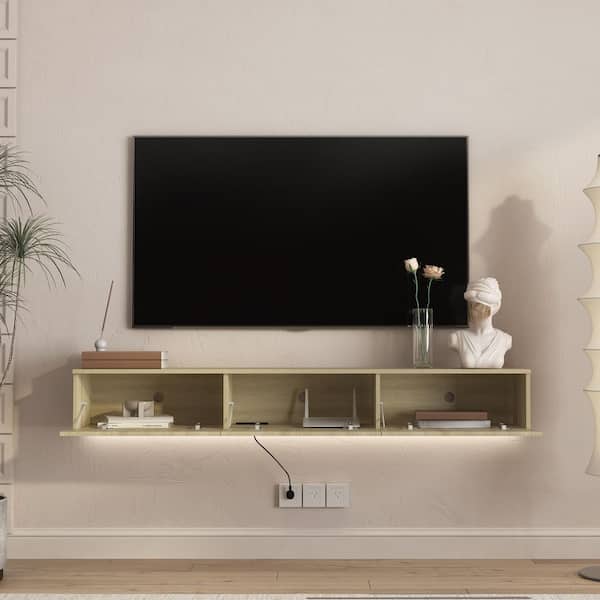 GOGEXX 65 in. Natural Floating TV Stand Wall Mount Fits TV's up to