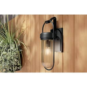 Brix 19.25 in. 1-Light Textured Black Industrial Outdoor Hardwired Wall Lantern Sconce with No Bulbs Included (1-Pack)