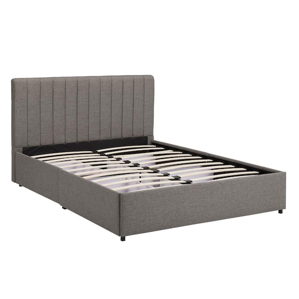 Gray Linen Upholstered Storage Queen Platform Bed