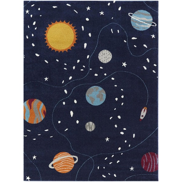 Space Explorer Navy 7 ft. 10 in. x 10 ft. Novelty Area Rug