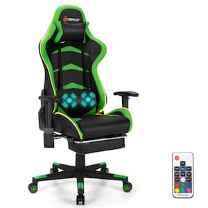 Massage Upholstery Gaming Chair Computer Office Chair with LED Lights and Footrest Green