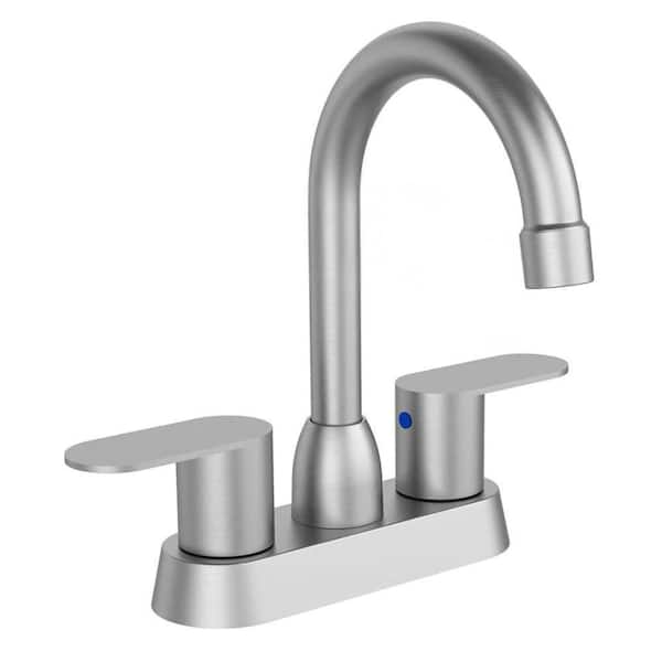 2-Handle Bathroom Sink Faucet 360° Swivel Spout Centerset 4 in. Vanity Faucet 3-Holes Lavatory Faucet