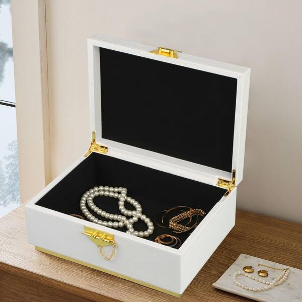 装飾BOX Elegant Faux Leather Decorative Box White 8 in. x 4.8 in. Faux
