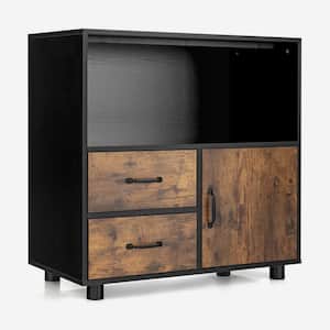 31.5 in. W. x 16 in. D x 31.5 in. H Industrial 2-Drawer Brown Linen Cabinet with Middle Open Shelf