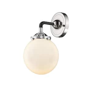 Beacon 1-Light Black Polished Nickel Wall Sconce with Matte White Glass Shade