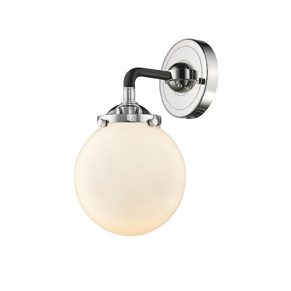 Innovations Beacon 1-Light Black Polished Nickel Wall Sconce with Matte White Glass Shade