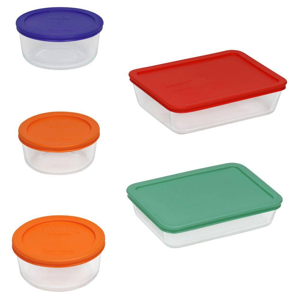 10-Piece Clear Glass Food Storage Bowl Set with Blue Lids