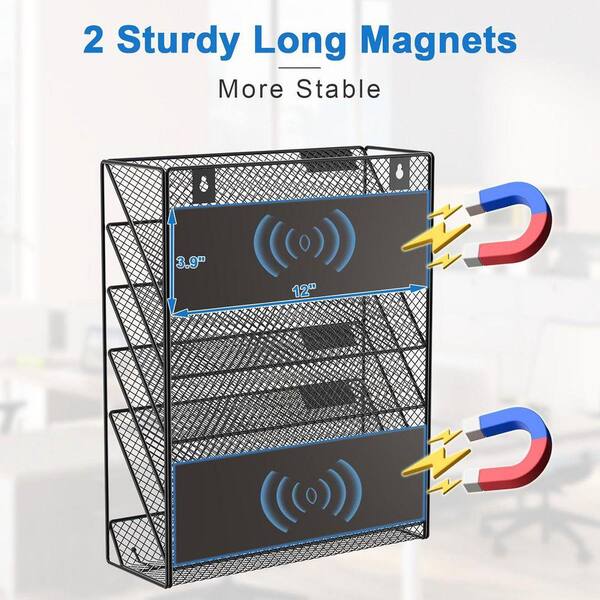6-Tier Magnetic Wall Hanging Magazine Rack, Metal Paper Folder