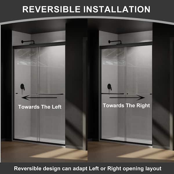 CASAINC 48 in. W x 72 in. H Framed Sliding Shower Door in Black with Tempered Glass