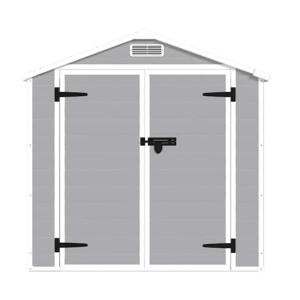 Zeus & Ruta 6 ft. x 4.4 ft. Light Grey Resin Weather Resistant Outdoor Storage Plastic Shed with Floor for Garden, 26.4 sq. ft.