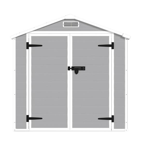 Zeus & Ruta 6 ft x 4.4 ft Light Grey Resin Shed Weather Resistant Outdoor Storage Shed with Floor for Garden, 26.4 sq. ft.