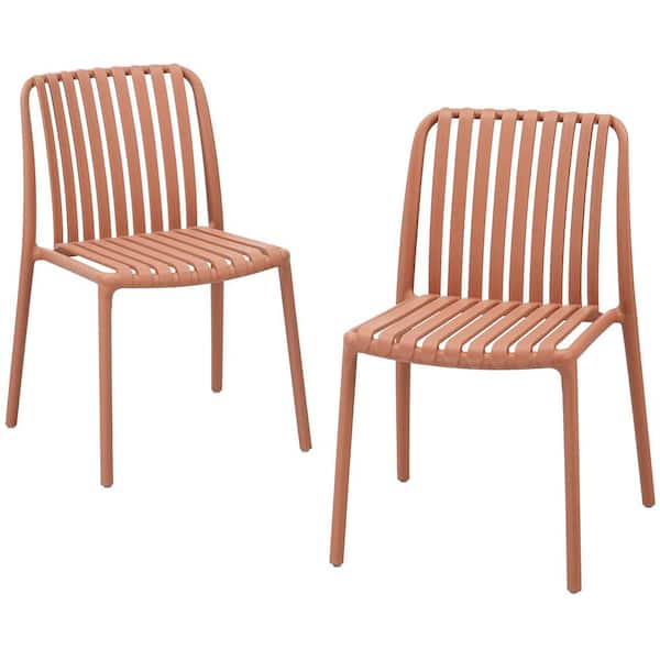 Color Your Life Resin Stackable Outdoor Dining Chair in Orange (Set of 2)
