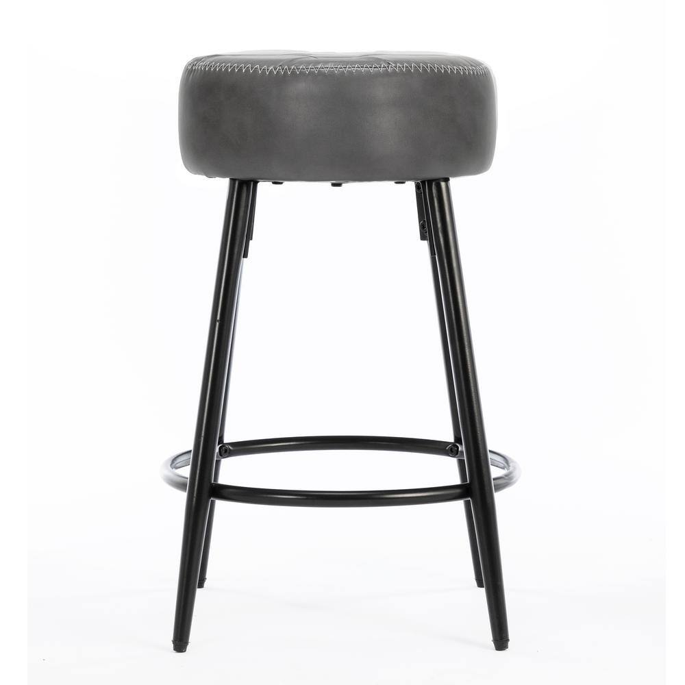 LUE BONA 24 In H Dark Grey Metal Frame Backless Faux Leather Counter   Dark Grey Black Bar Stools Lb22ch0004 1100 64 1000 