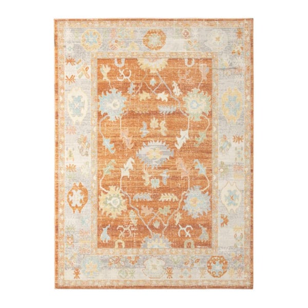 Blue, Orange 9 ft. x 12 ft. Loomed Floral Polypropylene Rectangle Indoor/Outdoor Area Rug