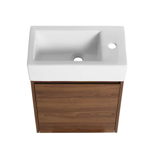 Boosicavelly 18.11 in. W x 10.00 in. D x 23.60 in. H Single Sink Wall Mounted Bath Vanity in Brown Ebony with White Ceramic Top