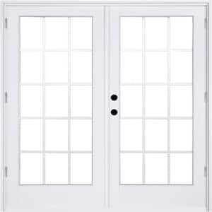 60 in. x 80 in. Fiberglass Smooth White Right-Hand Outswing Hinged Patio Door with 15-Lite GBG