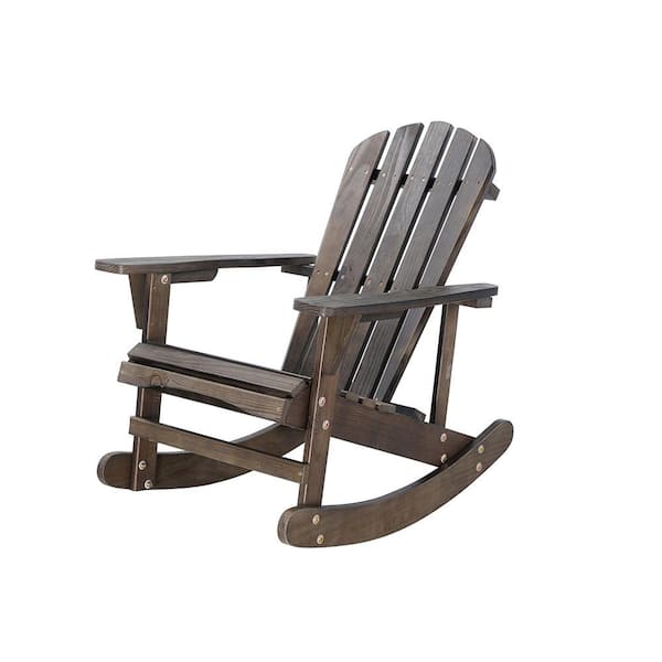 Sudzendf Dark Brown Adirondack Rocking Chair Solid Wood Chairs Finish Outdoor Furniture for Patio
