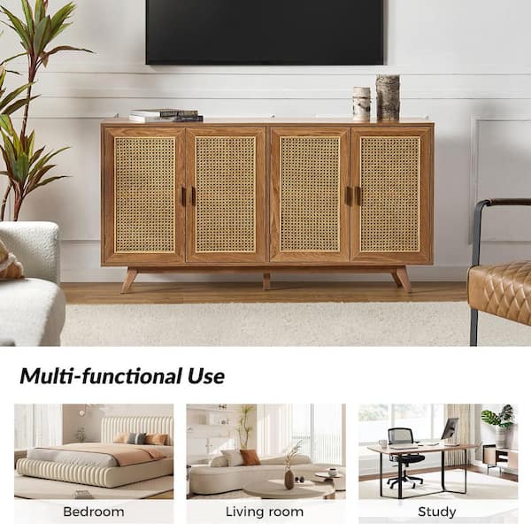 JAYDEN CREATION Buthrotos 56.8 in. W Walnut TV Stand for TVs up to