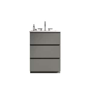 24.00 in. W x 18.30 in. D x 32.96 in. H Single Sink Freestanding Bath Vanity in Gray with White Engineered Stone Sink